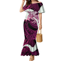 Pink Galaxy Polynesia Tribal Octopus Tattoo Family Matching Mermaid Dress and Hawaiian Shirt Pikake Lei Polynesian Pattern LT14 Mom's Dress Pink - Polynesian Pride