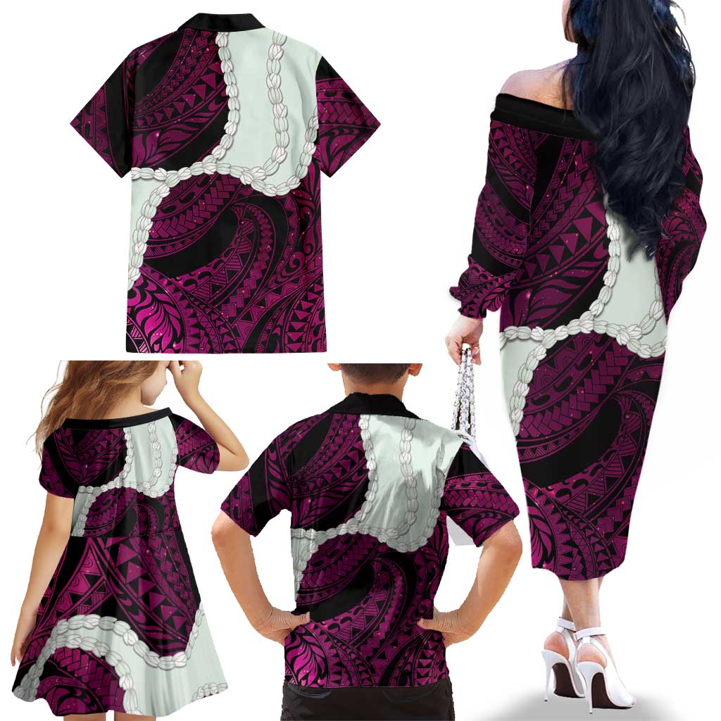 Pink Galaxy Polynesia Tribal Octopus Tattoo Family Matching Off The Shoulder Long Sleeve Dress and Hawaiian Shirt Pikake Lei Polynesian Pattern LT14 - Polynesian Pride