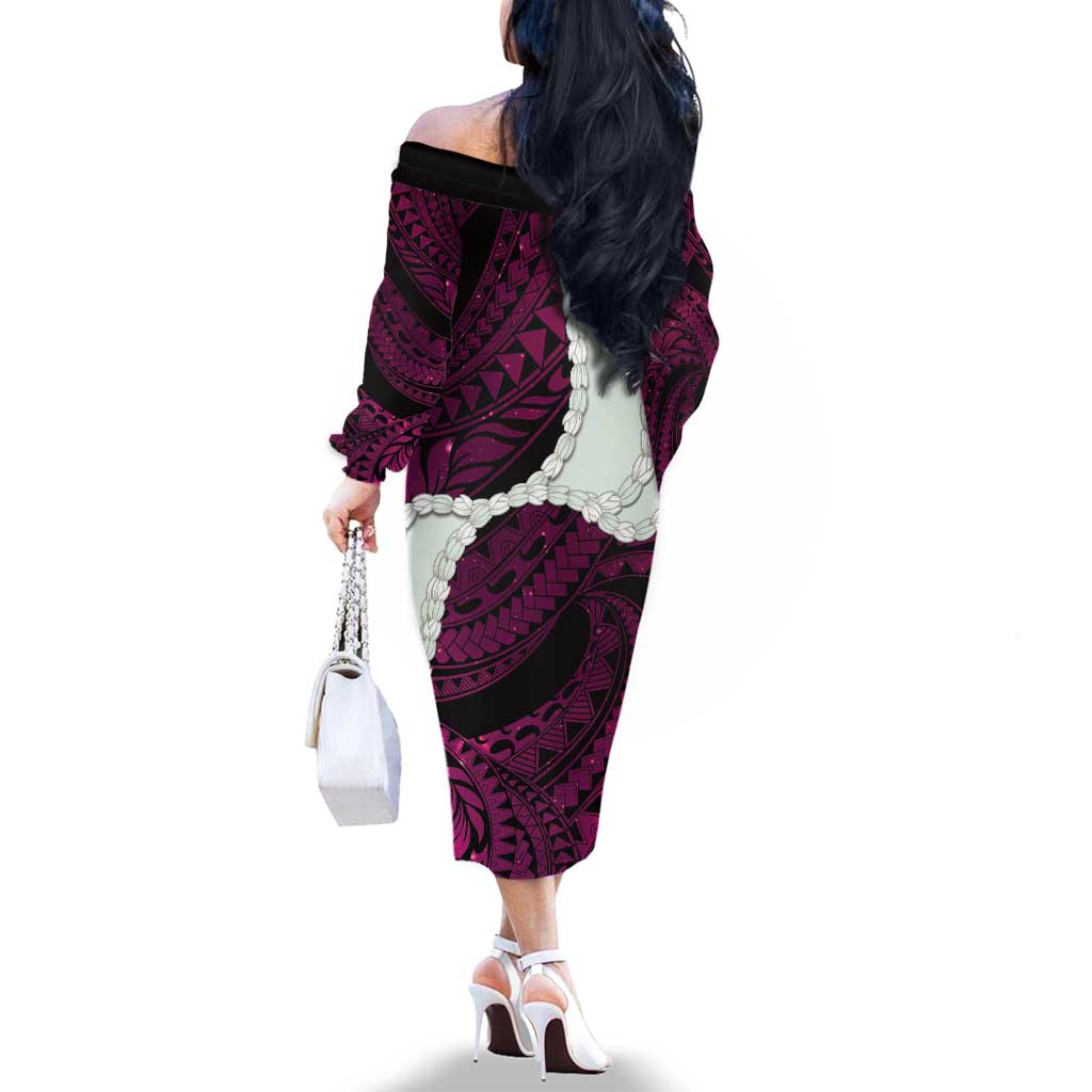 Pink Galaxy Polynesia Tribal Octopus Tattoo Family Matching Off The Shoulder Long Sleeve Dress and Hawaiian Shirt Pikake Lei Polynesian Pattern LT14 - Polynesian Pride