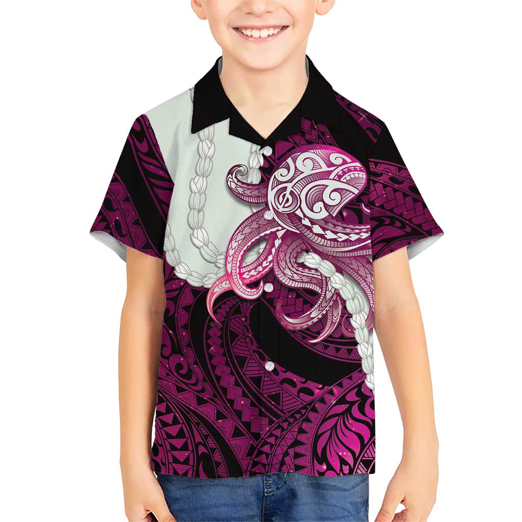 Pink Galaxy Polynesia Tribal Octopus Tattoo Family Matching Off The Shoulder Long Sleeve Dress and Hawaiian Shirt Pikake Lei Polynesian Pattern LT14 Son's Shirt Pink - Polynesian Pride
