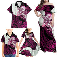 Pink Galaxy Polynesia Tribal Octopus Tattoo Family Matching Off Shoulder Maxi Dress and Hawaiian Shirt Pikake Lei Polynesian Pattern LT14 - Polynesian Pride