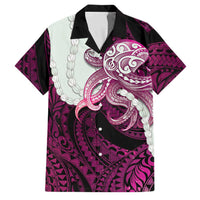 Pink Galaxy Polynesia Tribal Octopus Tattoo Family Matching Off Shoulder Maxi Dress and Hawaiian Shirt Pikake Lei Polynesian Pattern LT14 Dad's Shirt - Short Sleeve Pink - Polynesian Pride