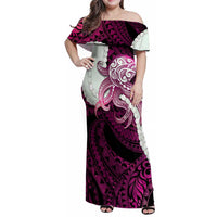 Pink Galaxy Polynesia Tribal Octopus Tattoo Family Matching Off Shoulder Maxi Dress and Hawaiian Shirt Pikake Lei Polynesian Pattern LT14 Mom's Dress Pink - Polynesian Pride
