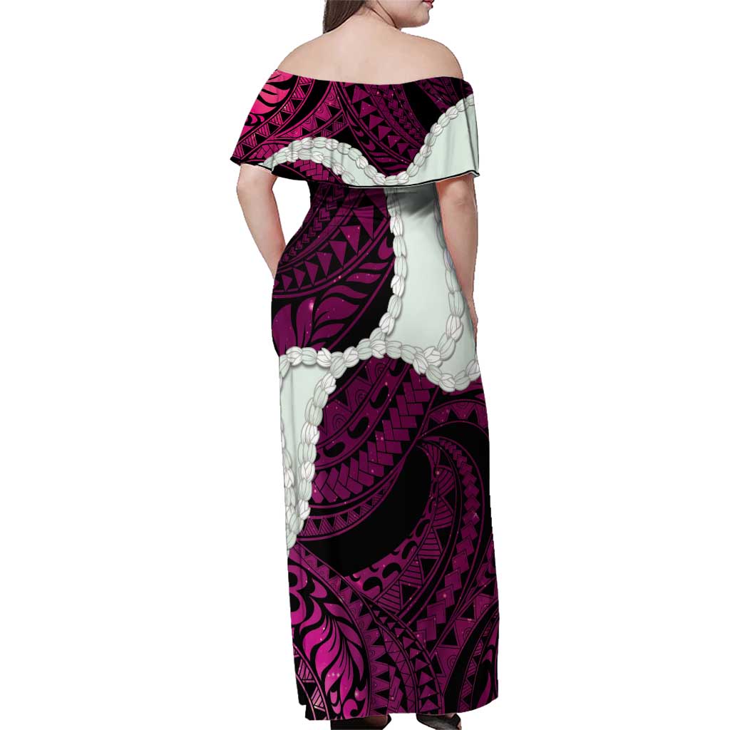 Pink Galaxy Polynesia Tribal Octopus Tattoo Family Matching Off Shoulder Maxi Dress and Hawaiian Shirt Pikake Lei Polynesian Pattern LT14 - Polynesian Pride