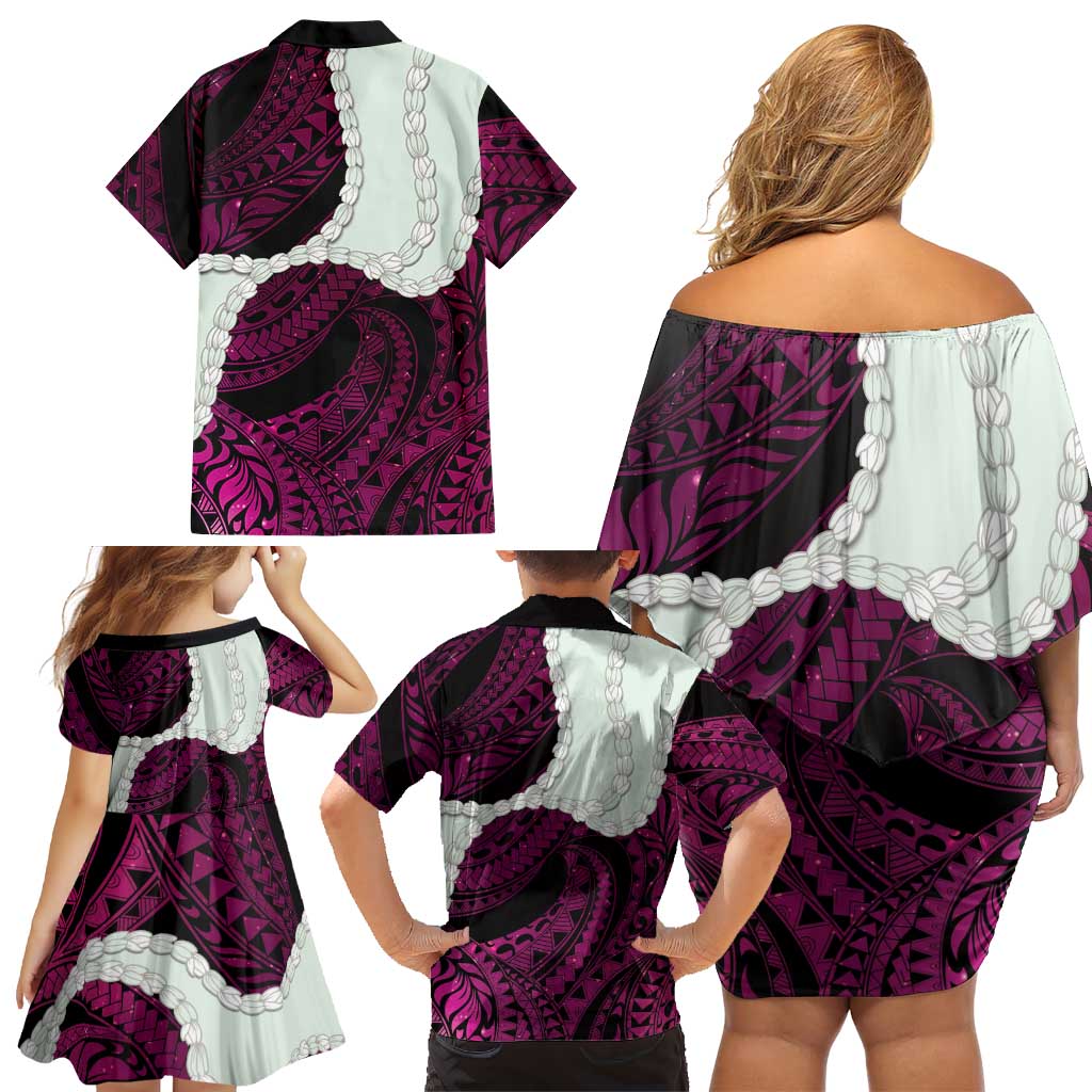 Pink Galaxy Polynesia Tribal Octopus Tattoo Family Matching Off Shoulder Short Dress and Hawaiian Shirt Pikake Lei Polynesian Pattern LT14 - Polynesian Pride