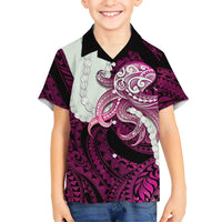 Pink Galaxy Polynesia Tribal Octopus Tattoo Family Matching Off Shoulder Short Dress and Hawaiian Shirt Pikake Lei Polynesian Pattern LT14 Son's Shirt Pink - Polynesian Pride