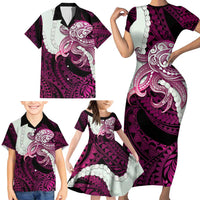 Pink Galaxy Polynesia Tribal Octopus Tattoo Family Matching Short Sleeve Bodycon Dress and Hawaiian Shirt Pikake Lei Polynesian Pattern LT14 - Polynesian Pride