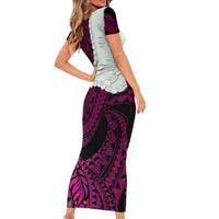 Pink Galaxy Polynesia Tribal Octopus Tattoo Family Matching Short Sleeve Bodycon Dress and Hawaiian Shirt Pikake Lei Polynesian Pattern LT14 - Polynesian Pride