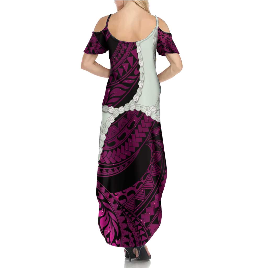 Pink Galaxy Polynesia Tribal Octopus Tattoo Family Matching Summer Maxi Dress and Hawaiian Shirt Pikake Lei Polynesian Pattern LT14 - Polynesian Pride