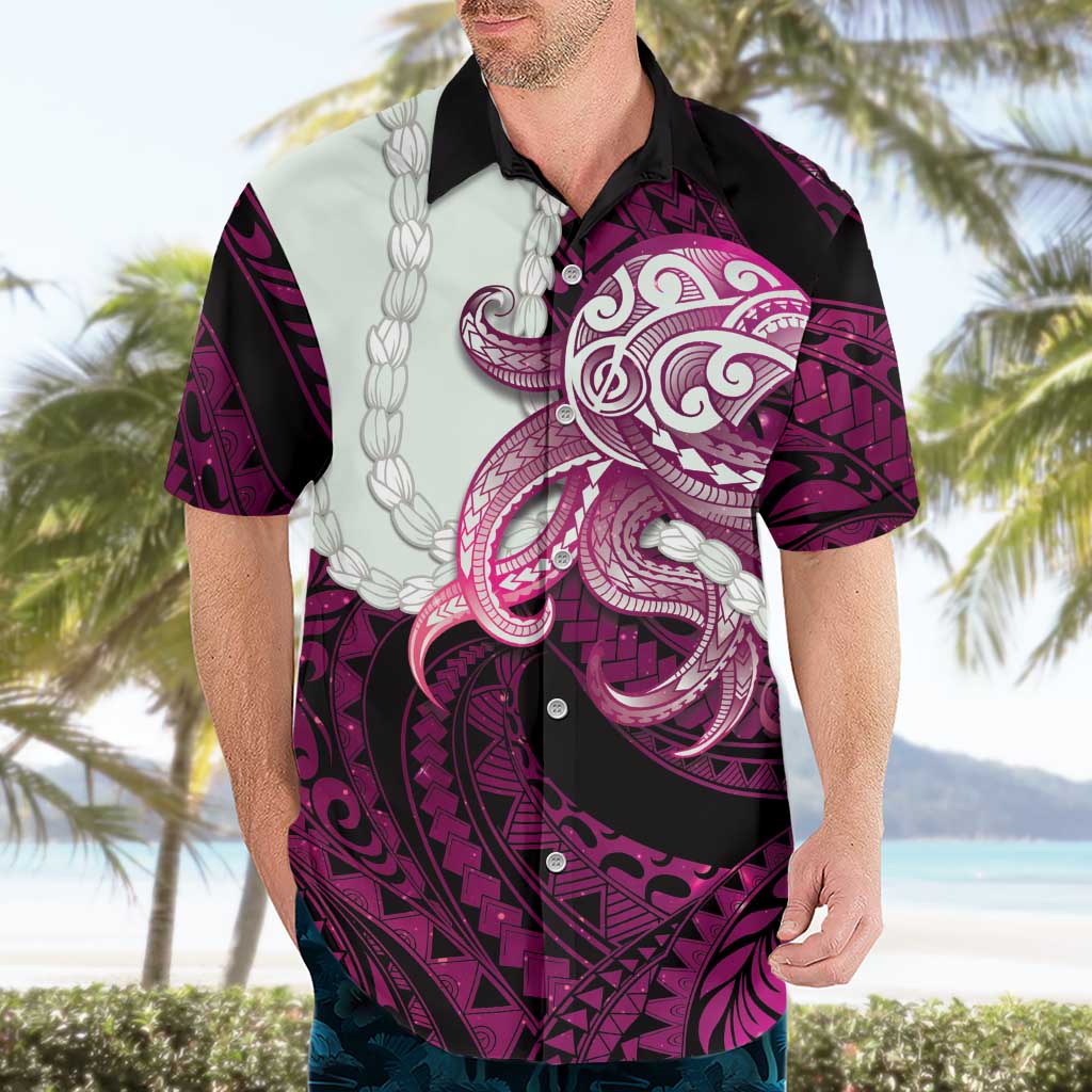 Pink Galaxy Polynesia Tribal Octopus Tattoo Hawaiian Shirt Pikake Lei Polynesian Pattern