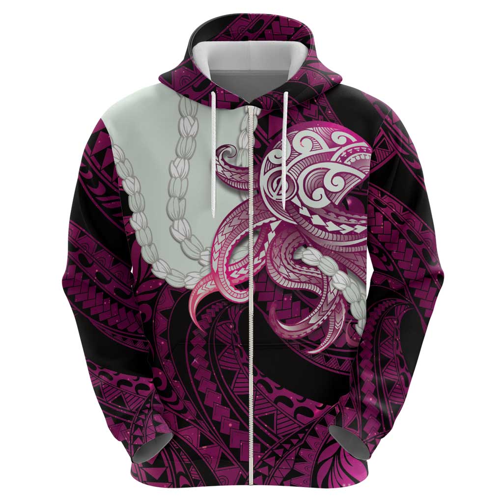 Pink Galaxy Polynesia Tribal Octopus Tattoo Hoodie Pikake Lei Polynesian Pattern