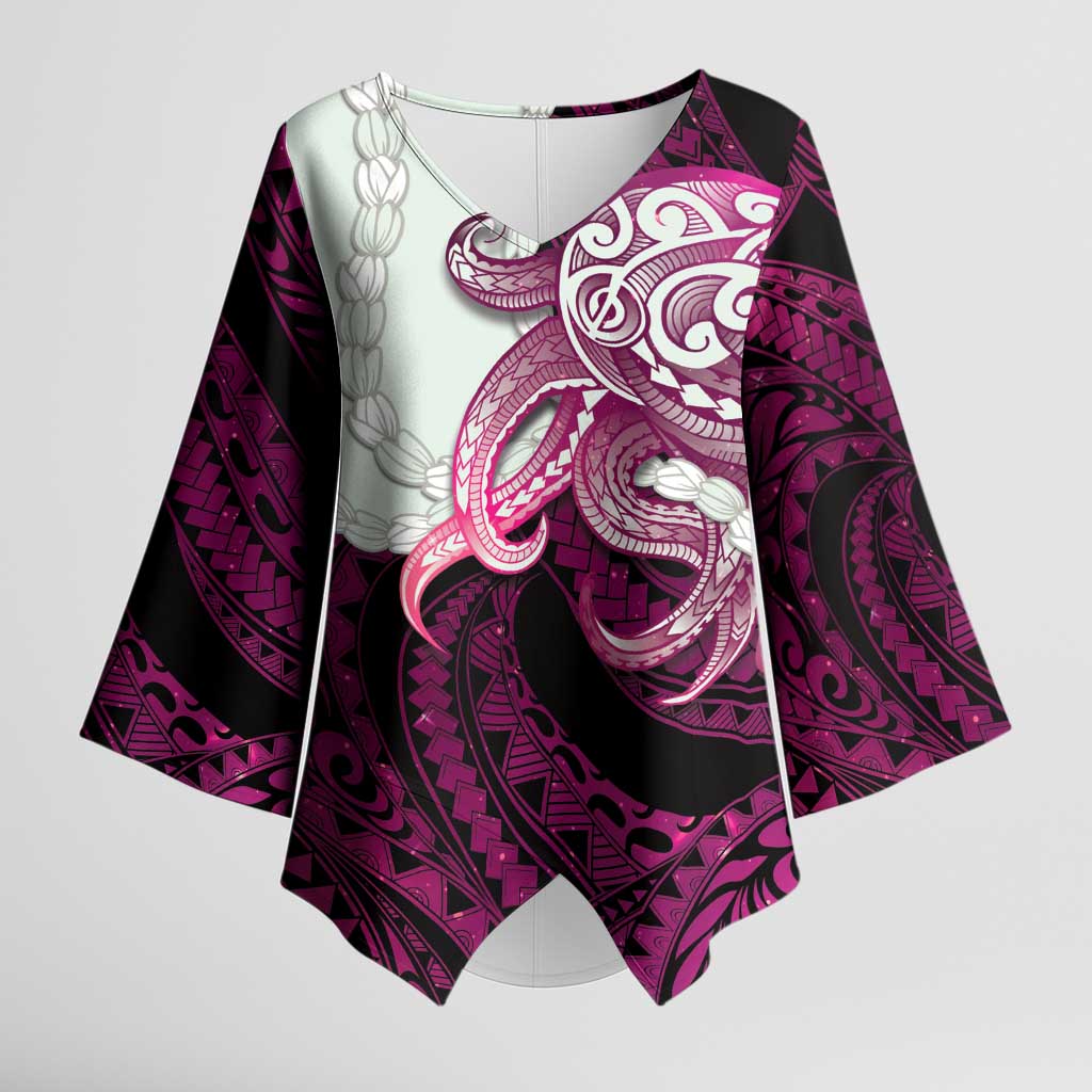 Pink Galaxy Polynesia Tribal Octopus Tattoo Kimono Sleeve Blouse Pikake Lei Polynesian Pattern LT14 Female Pink - Polynesian Pride