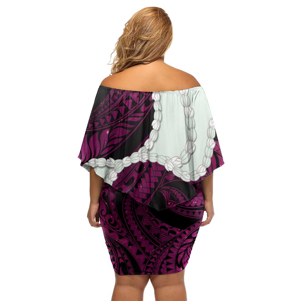 Pink Galaxy Polynesia Tribal Octopus Tattoo Off Shoulder Short Dress Pikake Lei Polynesian Pattern