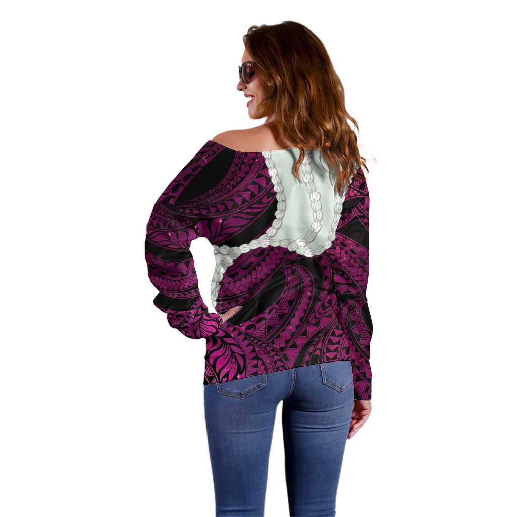 Pink Galaxy Polynesia Tribal Octopus Tattoo Off Shoulder Sweater Pikake Lei Polynesian Pattern