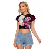 Pink Galaxy Polynesia Tribal Octopus Tattoo Raglan Cropped T Shirt Pikake Lei Polynesian Pattern LT14 Female Pink - Polynesian Pride