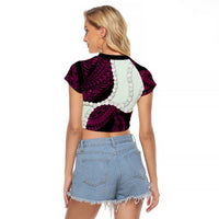 Pink Galaxy Polynesia Tribal Octopus Tattoo Raglan Cropped T Shirt Pikake Lei Polynesian Pattern LT14 - Polynesian Pride