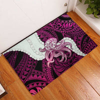 Pink Galaxy Polynesia Tribal Octopus Tattoo Rubber Doormat Pikake Lei Polynesian Pattern