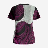 Pink Galaxy Polynesia Tribal Octopus Tattoo Scrub Top Pikake Lei Polynesian Pattern
