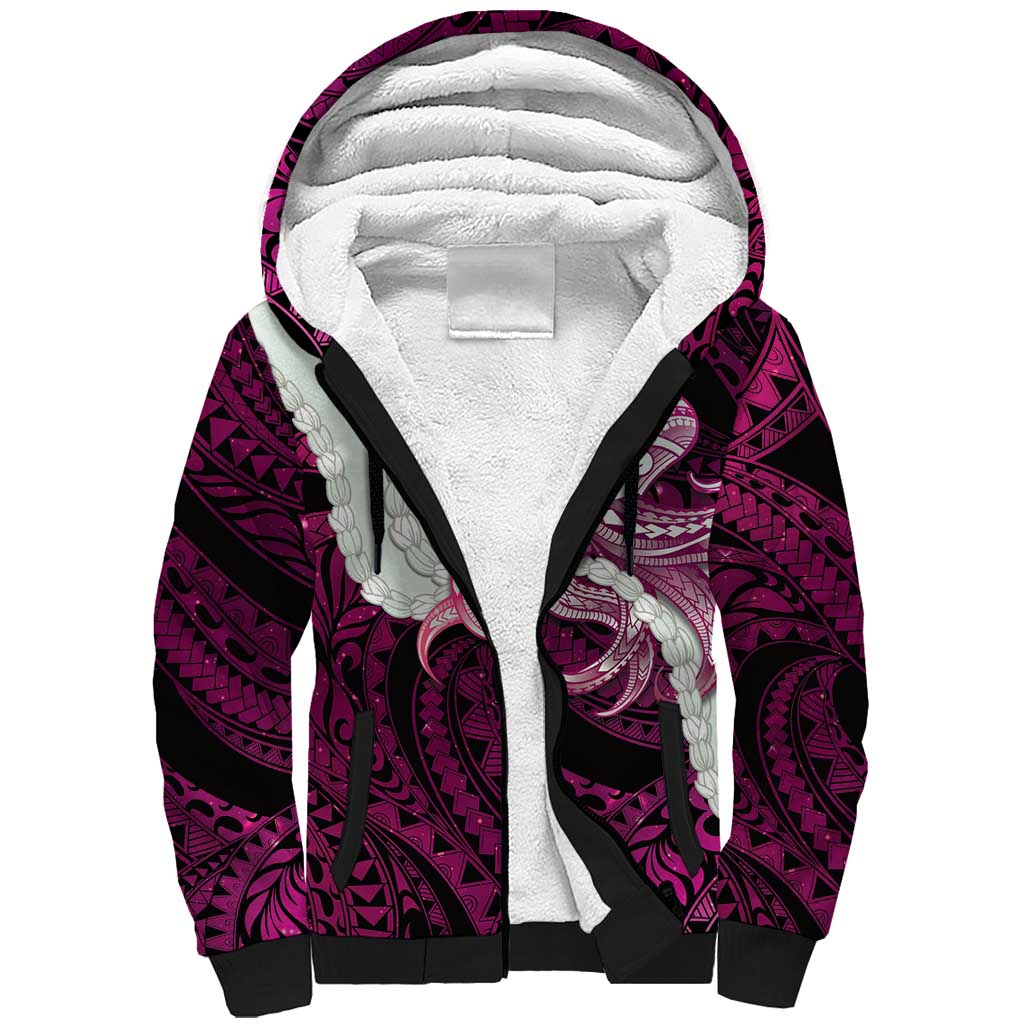 Pink Galaxy Polynesia Tribal Octopus Tattoo Sherpa Hoodie Pikake Lei Polynesian Pattern