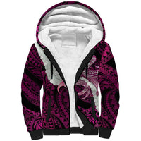 Pink Galaxy Polynesia Tribal Octopus Tattoo Sherpa Hoodie Pikake Lei Polynesian Pattern