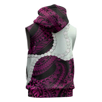 Pink Galaxy Polynesia Tribal Octopus Tattoo Sleeveless Zip Hoodie Pikake Lei Polynesian Pattern