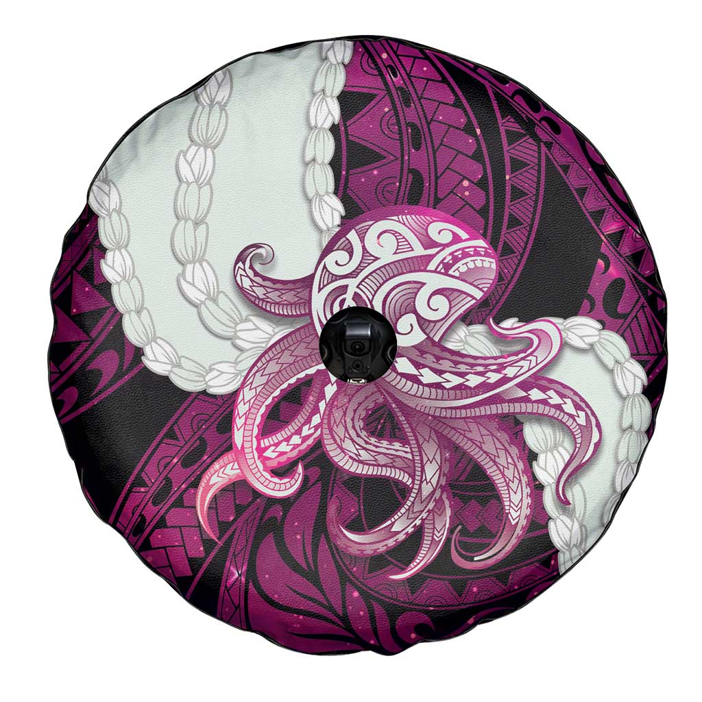 Pink Galaxy Polynesia Tribal Octopus Tattoo Spare Tire Cover Pikake Lei Polynesian Pattern