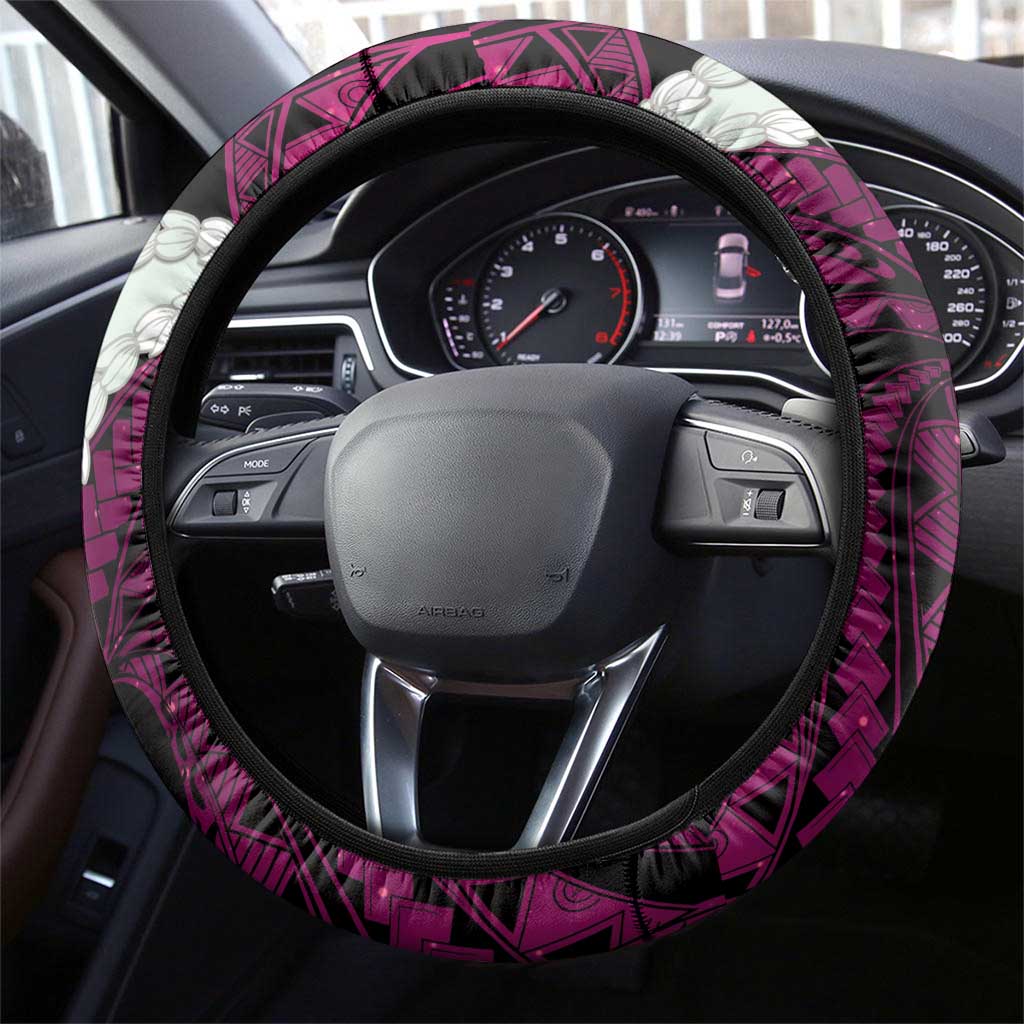 Pink Galaxy Polynesia Tribal Octopus Tattoo Steering Wheel Cover Pikake Lei Polynesian Pattern