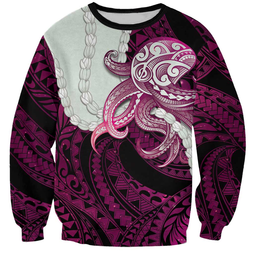 Pink Galaxy Polynesia Tribal Octopus Tattoo Sweatshirt Pikake Lei Polynesian Pattern
