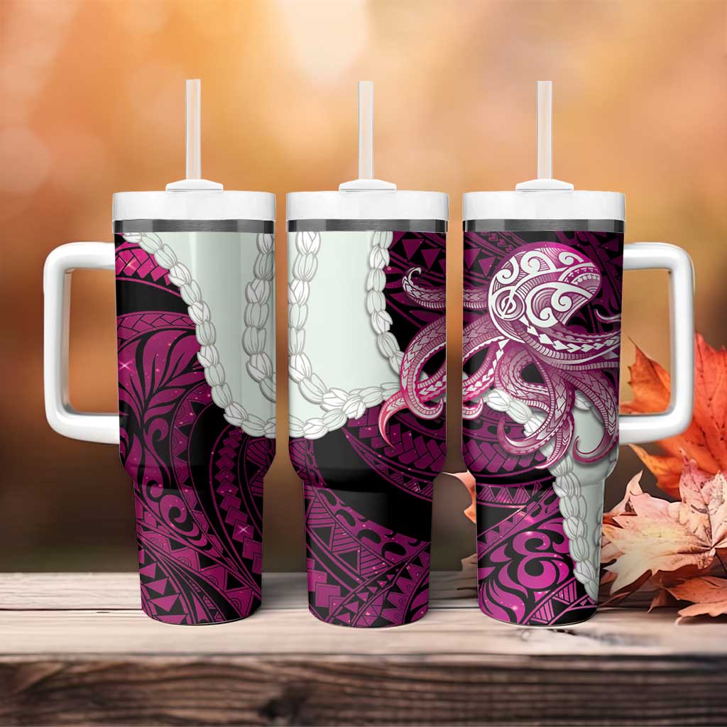 Pink Galaxy Polynesia Tribal Octopus Tattoo Tumbler With Handle Pikake Lei Polynesian Pattern