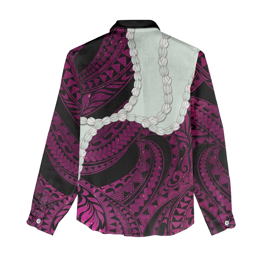 Pink Galaxy Polynesia Tribal Octopus Tattoo Women Casual Shirt Pikake Lei Polynesian Pattern