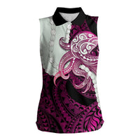 Pink Galaxy Polynesia Tribal Octopus Tattoo Women Sleeveless Polo Shirt Pikake Lei Polynesian Pattern