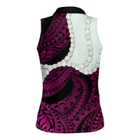 Pink Galaxy Polynesia Tribal Octopus Tattoo Women Sleeveless Polo Shirt Pikake Lei Polynesian Pattern