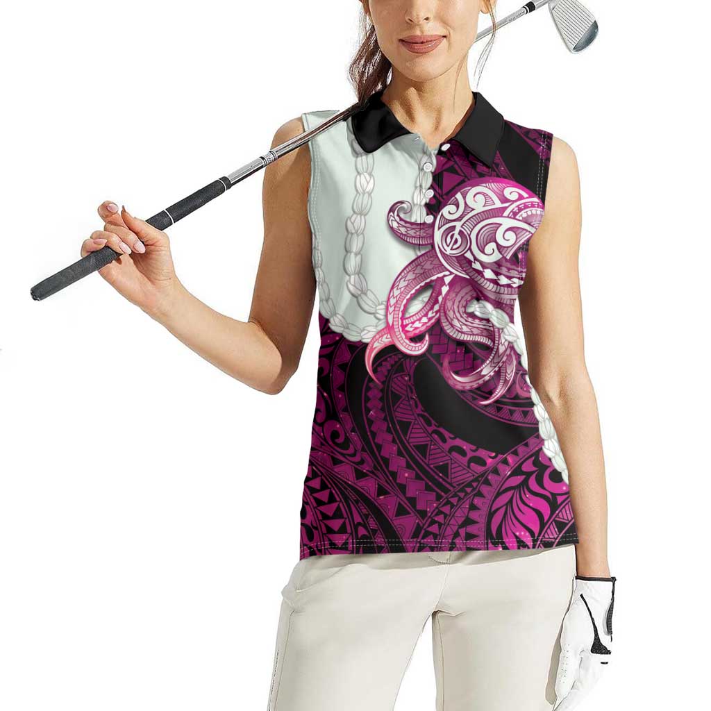 Pink Galaxy Polynesia Tribal Octopus Tattoo Women Sleeveless Polo Shirt Pikake Lei Polynesian Pattern