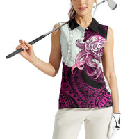 Pink Galaxy Polynesia Tribal Octopus Tattoo Women Sleeveless Polo Shirt Pikake Lei Polynesian Pattern