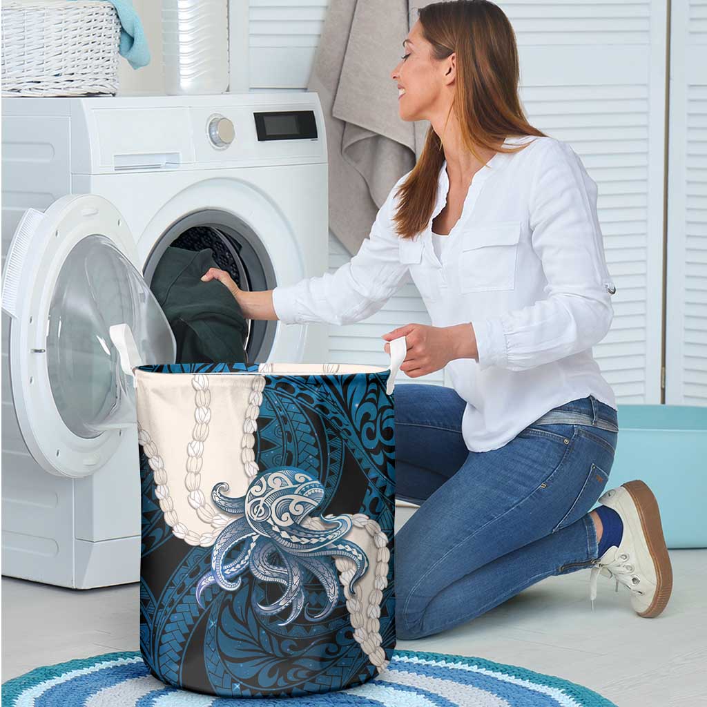 Blue Galaxy Polynesia Tribal Octopus Tattoo Laundry Basket Pikake Lei Polynesian Pattern