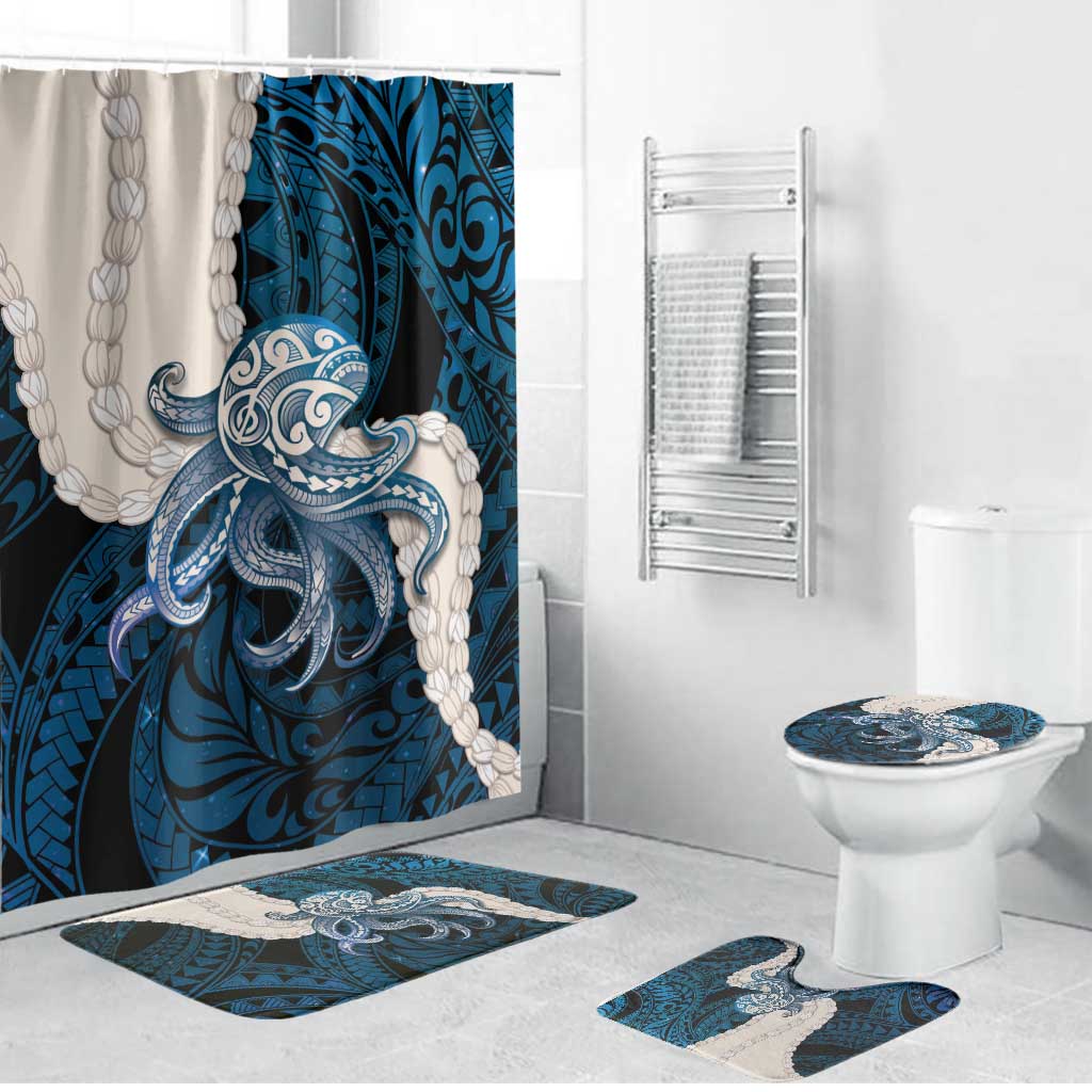 Blue Galaxy Polynesia Tribal Octopus Tattoo Bathroom Set Pikake Lei Polynesian Pattern