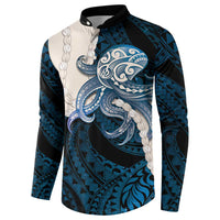 Blue Galaxy Polynesia Tribal Octopus Tattoo Button Sweatshirt Pikake Lei Polynesian Pattern