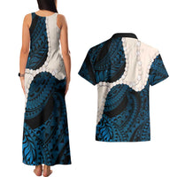 Blue Galaxy Polynesia Tribal Octopus Tattoo Couples Matching Tank Maxi Dress and Hawaiian Shirt Pikake Lei Polynesian Pattern