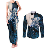 Blue Galaxy Polynesia Tribal Octopus Tattoo Couples Matching Tank Maxi Dress and Long Sleeve Button Shirt Pikake Lei Polynesian Pattern LT14 Blue - Polynesian Pride
