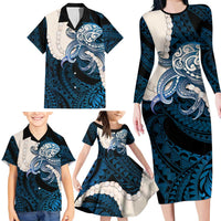 Blue Galaxy Polynesia Tribal Octopus Tattoo Family Matching Long Sleeve Bodycon Dress and Hawaiian Shirt Pikake Lei Polynesian Pattern LT14 - Polynesian Pride