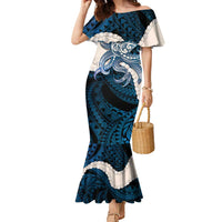 Blue Galaxy Polynesia Tribal Octopus Tattoo Family Matching Mermaid Dress and Hawaiian Shirt Pikake Lei Polynesian Pattern LT14 Mom's Dress Blue - Polynesian Pride