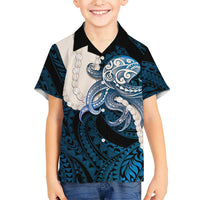 Blue Galaxy Polynesia Tribal Octopus Tattoo Family Matching Mermaid Dress and Hawaiian Shirt Pikake Lei Polynesian Pattern LT14 Son's Shirt Blue - Polynesian Pride