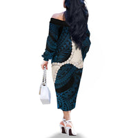 Blue Galaxy Polynesia Tribal Octopus Tattoo Family Matching Off The Shoulder Long Sleeve Dress and Hawaiian Shirt Pikake Lei Polynesian Pattern LT14 - Polynesian Pride