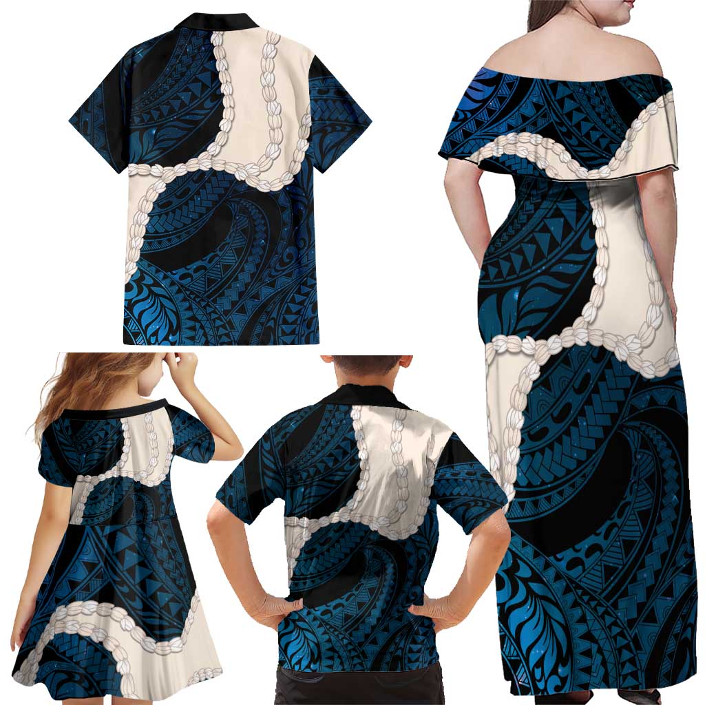 Blue Galaxy Polynesia Tribal Octopus Tattoo Family Matching Off Shoulder Maxi Dress and Hawaiian Shirt Pikake Lei Polynesian Pattern LT14 - Polynesian Pride