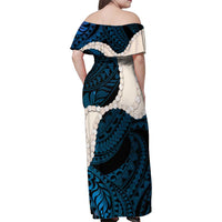 Blue Galaxy Polynesia Tribal Octopus Tattoo Family Matching Off Shoulder Maxi Dress and Hawaiian Shirt Pikake Lei Polynesian Pattern LT14 - Polynesian Pride
