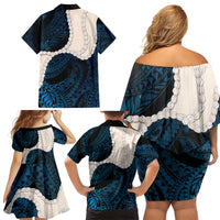 Blue Galaxy Polynesia Tribal Octopus Tattoo Family Matching Off Shoulder Short Dress and Hawaiian Shirt Pikake Lei Polynesian Pattern LT14 - Polynesian Pride