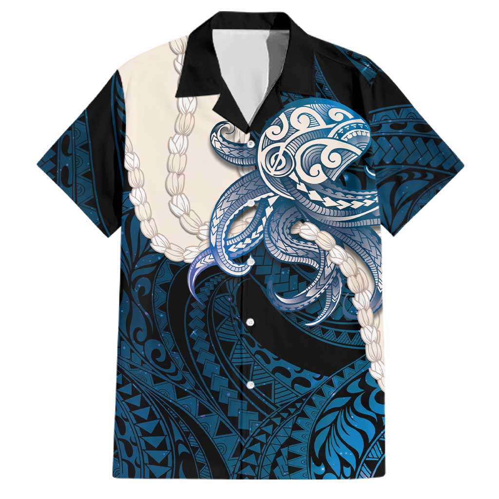 Blue Galaxy Polynesia Tribal Octopus Tattoo Family Matching Off Shoulder Short Dress and Hawaiian Shirt Pikake Lei Polynesian Pattern LT14 Dad's Shirt - Short Sleeve Blue - Polynesian Pride