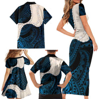 Blue Galaxy Polynesia Tribal Octopus Tattoo Family Matching Short Sleeve Bodycon Dress and Hawaiian Shirt Pikake Lei Polynesian Pattern LT14 - Polynesian Pride