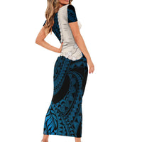 Blue Galaxy Polynesia Tribal Octopus Tattoo Family Matching Short Sleeve Bodycon Dress and Hawaiian Shirt Pikake Lei Polynesian Pattern LT14 - Polynesian Pride