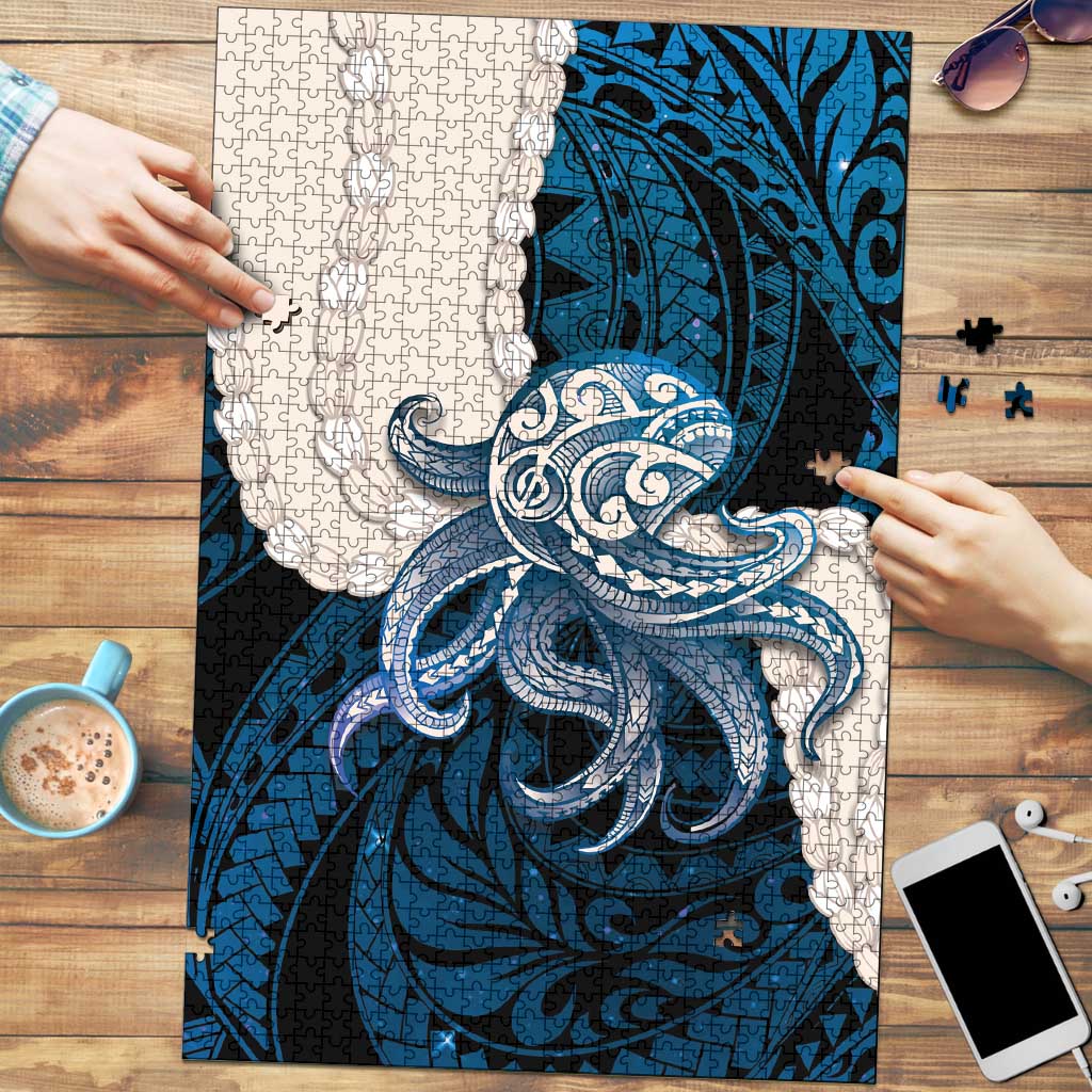 Blue Galaxy Polynesia Tribal Octopus Tattoo Puzzle Pikake Lei Polynesian Pattern